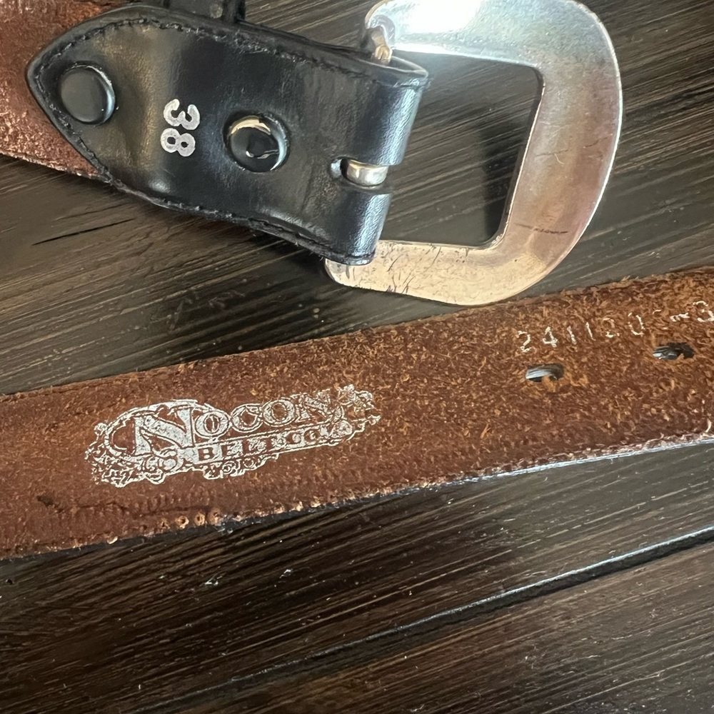 Nocona Belt Co. Men’s Western Black/Brown Leather Belt with Silver Buckle - Picture 6 of 7